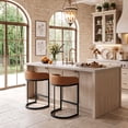 thumbnail image 3 of Zesthouse 26.6″ Modern Bar Stools Set of 2, Upholstered Faux Leather Counter Height Stools with Low Back and Thickened Black Metal Frame, Kitchen Island Bar Chairs, Brown, 3 of 10