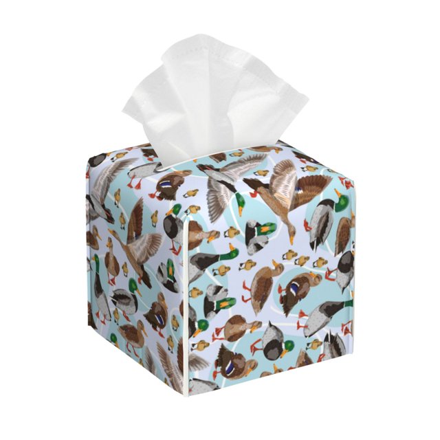 Balery Mallard Ducks Wild Birds1 Porta Pañuelos de Cuero con Estampado – Funda Moderna Cuadrada para Caja de Pañuelos, Dispensador 5x5x5''