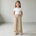 thumbnail image 2 of KPOPLK Girls High Waisted Uniform Pants Kids Wide Leg Dress Pants Casual Trousers with Pockets 3-14 Years Khaki Size 10-11 Years, 2 of 6