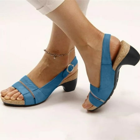 Winter Savings Clearance! Suokom Sandals Women  Fashion Metal Buckle Medium Heel Sandals  Outdoor Shoes Sandals for Women