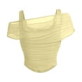 thumbnail image 4 of Daznico Women's Off Shoulder Mesh Layered Ruched Top with Double Straps Casual Summer Slim Fit Tops,S, 4 of 5