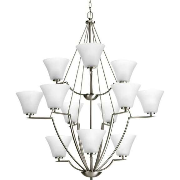 Bravo Collection Twelve-Light Brushed Nickel Etched Glass Modern Chandelier Light