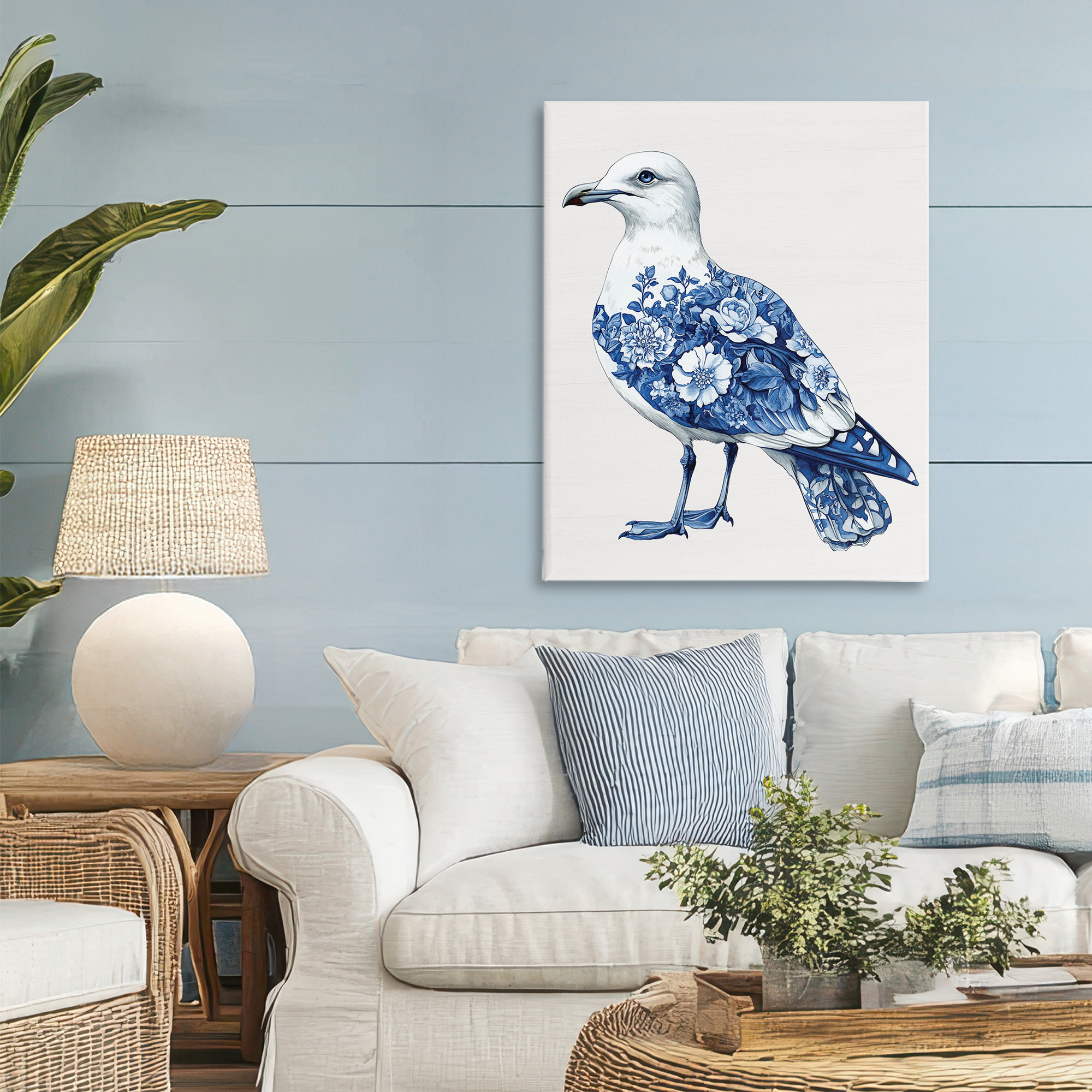 Funky Toile Seagull Canvas Wall Art, design by Lettered and Lined