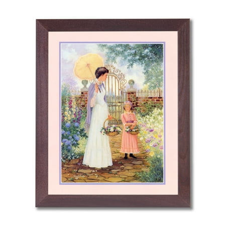 - Victorian Mother Woman Girl Flower Garden Wall Picture Cherry Framed Art Print