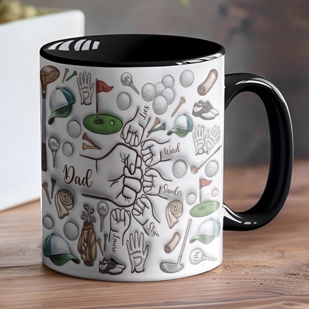 Personalized Dad First Bump 3D Inflated Effect Golf Mug, Custom Kids Name Coffee Mug Father's Day Gift for Grandpa, Custom Mug Gift for Papa