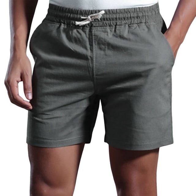 Wyzesi Mens Swim Shorts with Compression Liner Male Solid Color Linen Shorts Pocket Design Pants Versatile Trendy Spring and Summer Pants