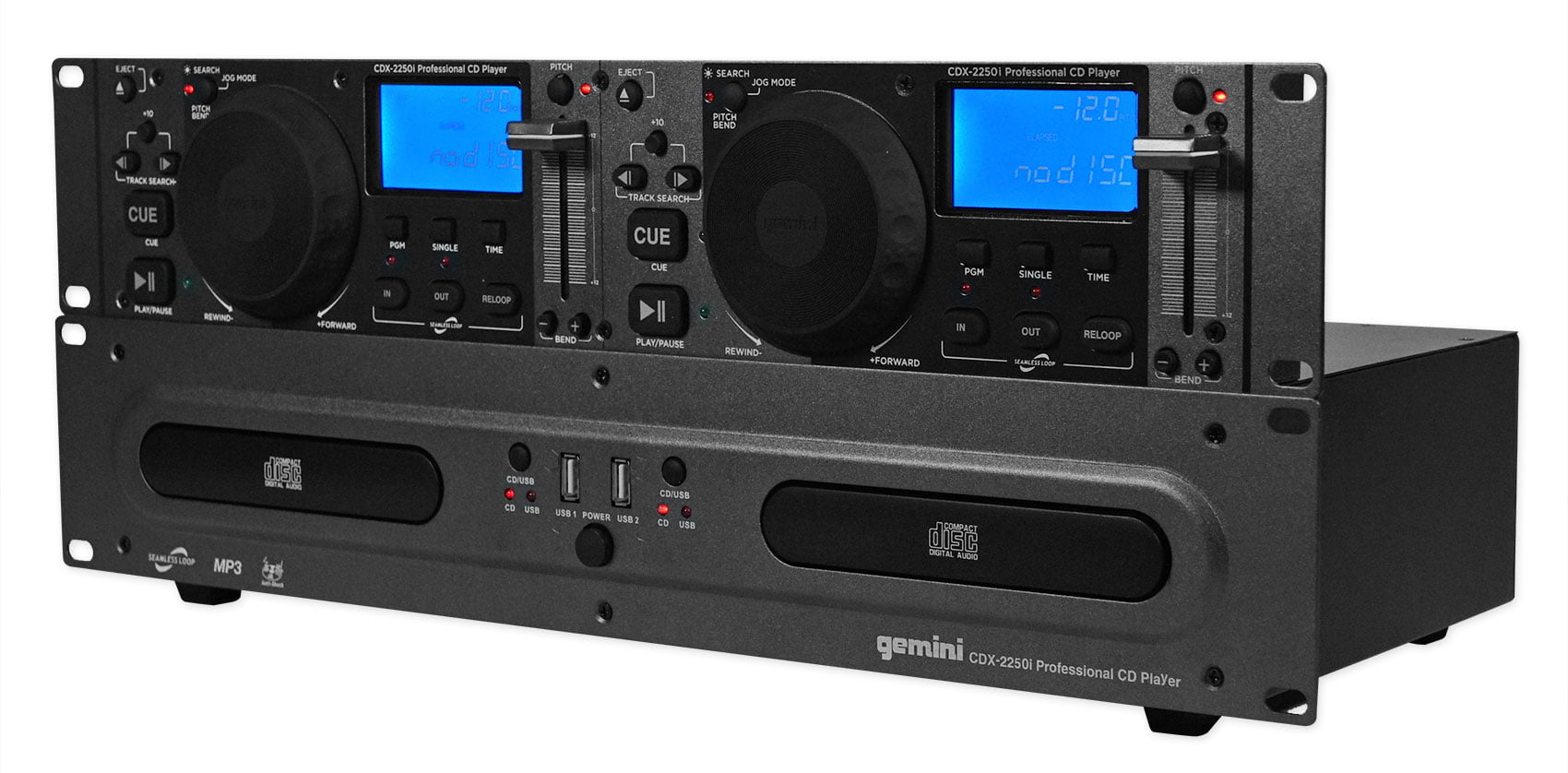 Gemini DJ CDX-2250i Dual Two Deck CD/MP3/USB Media Player+Rack Bag Carry Case 