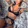 thumbnail image 2 of Conjunto de tres piezas con tirantes de tres puntos y explosiones europeas y americanas, ropa interior sexy con liga hueca, 2 of 5