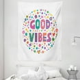 thumbnail image 1 of Good Vibes Tapestry, Word Art Theme Cute Doodle Cartoon Figures Positive Hippie Inspiring Cheerful, Wall Hanging for Bedroom Living Room Dorm Decor, 60W X 80L Inches, Multicolor, by Ambesonne, 1 of 2