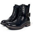 thumbnail image 6 of Women Black Work Boots Lace up Mid-Calf Combat Booties Motorcycle Punk Buckle Shoes Side Zipper 7, 6 of 6