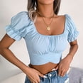 thumbnail image 2 of Camisa de gasa con cinturón en la espalda, blusa de gasa tipo corta, blusa de gasa corta, blusa de gasa corta plisada, funcionamiento suave, 2 of 6