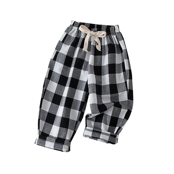 CONROSES Kids Boys Casual Pants Wide Leg Pant for Child Plaid Elastic Waist Drawstring Cozy Jogger Trousers with Pockets