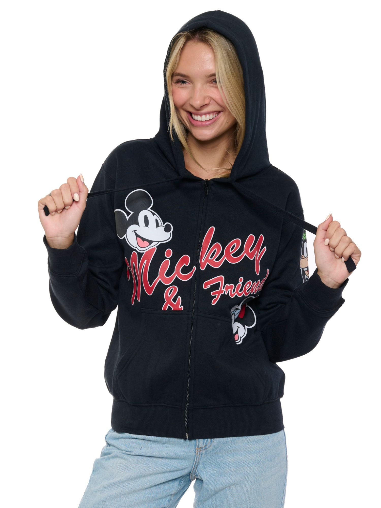Disney Womens Mickey Mouse & Friends Hoodie Sweatshirt Black