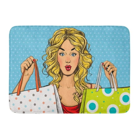 GODPOK Pop Blond Woman with Bags in The Hands Shopping Time Sale and Discount Black Friday Days Hollywood Movie Rug Doormat Bath Mat 23.6x15.7