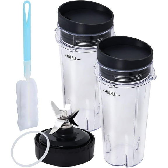 Replacement Parts Compatible with Nutri Ninja, Blender Blade 6 Fins and 2 Pcs 16oz Single Serve Blender Cup Set Compatible with Ninja BL660 BL740 BL770 BL780 BL771 BL772 BL773CO