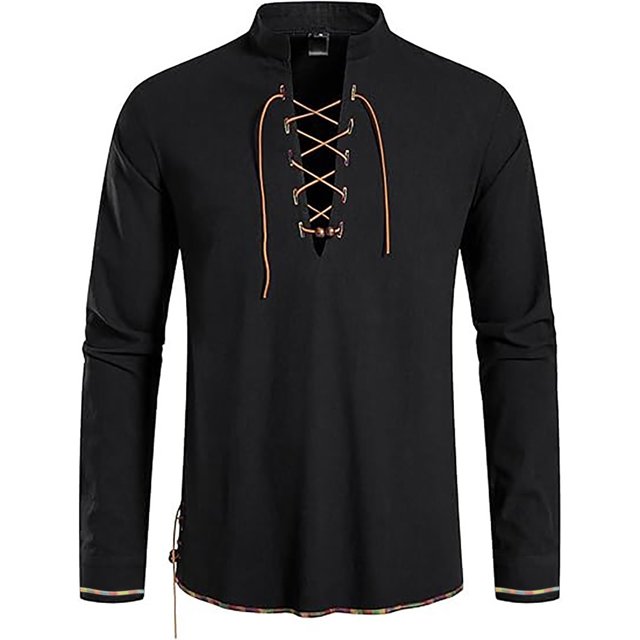 pstuiky camisetas de manga larga para hombre, Camisa de estilo hippie para hombre, de manga corta, estilo playero, informal, con cuello alto y solapa de manga larga. xl