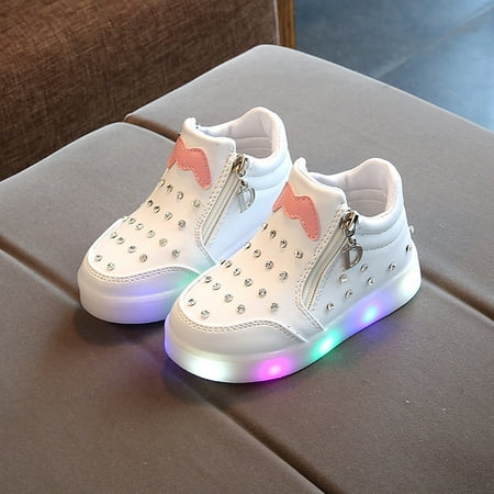 

Toyella Children s Rhinestone Cartoon LED Luminous Soft Sole Girls Shoes White 34