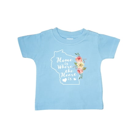 

Inktastic Wisconsin Home is Where The Heart is with Watercolor Floral Gift Baby Girl T-Shirt