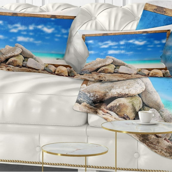Designart Framed Effect Blue Sky Over Sea - Seashore Throw Pillow - 12x20