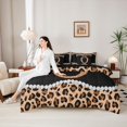 thumbnail image 4 of Manfei Leopard Print Bow Letter O Print Bedding Comforter Set for Girls, Black Brown Initial Bows Queen Bedding Sets, Black Reversible, 7pcs, 4 of 7