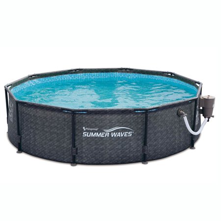 Summer Waves 10' x 30" Above Ground Frame Swimming Pool Set w/ Pump, Dark Wicker