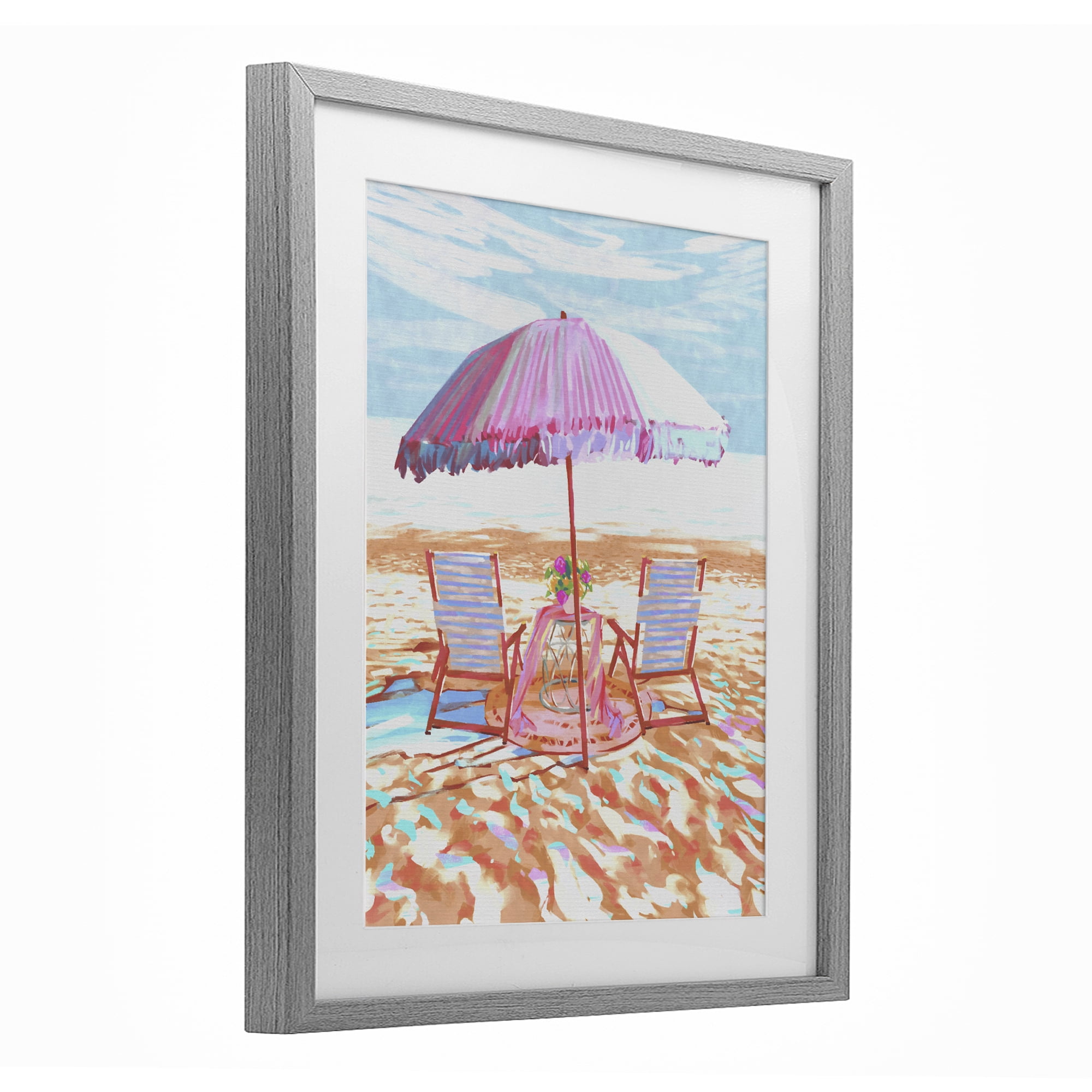 Stupell Industries Seaside Summer Picnic For Two Gray Framed Print Under Glass, design by Ziwei Li