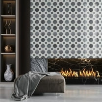 Elysian 12 x 12 in. Polished Soft White, Smoky Gray Marble Mosaic Floral Wall and Floor Tile (4.83 sq ft/case) - 5 Pack