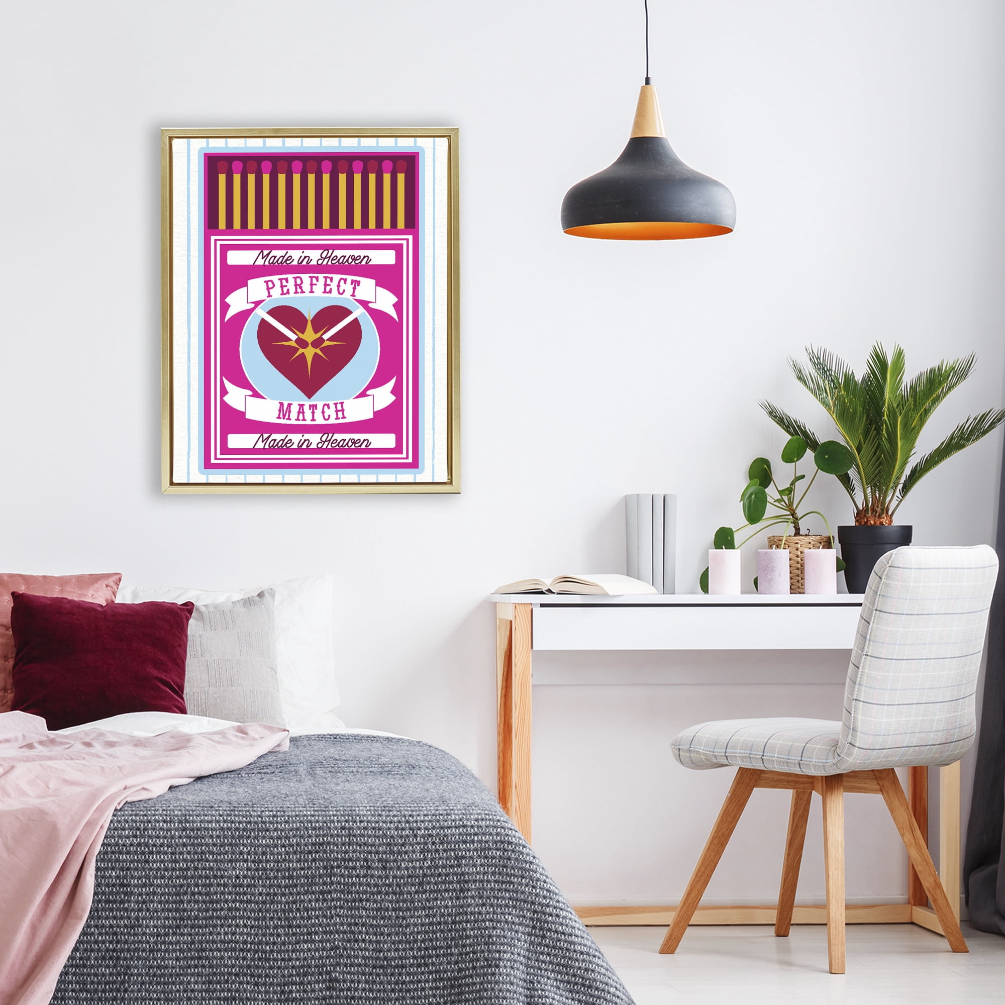 Stupell Industries Perfect Match Made In Heaven Gold Framed Floater Canvas Wall Art, design by Lil' Rue