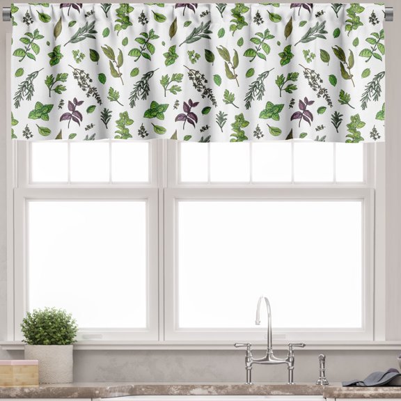 Ambesonne Mint Valance Pack of 2, Culinary Herbs Cooking Items, 54"X12", Olive Green Plum White