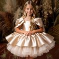 thumbnail image 5 of Girls Satin Mini Princess Dresses Cape Sleeve Neck Ruffle Tiered Gowns for Wedding Birthday Party Evening Ceremony Beige 12-13 Years, 5 of 6