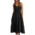thumbnail image 2 of Sakmal Womens Dresses Beach Cotton Linen Vacation Maxi Tank Dress Sleeveless Black V Neck Womens Sundress L, 2 of 9
