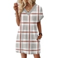 thumbnail image 2 of Women's Fashion Geometric Grid Print V-Neck Short Sleeve Casual Dress with Pocket, Pullover Summer Dress, Comfortable Loose Fit, Stylish Ladies Wear,Light Gray,2XL, 2 of 8