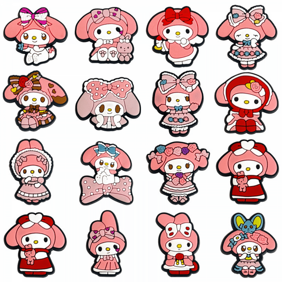 DONNGZAE 16Pcs Cartoon Sanrio Shoe Charms for Clog Sandals Bracelets Decoration, Cute Charms for Party Gift SLO526-0402