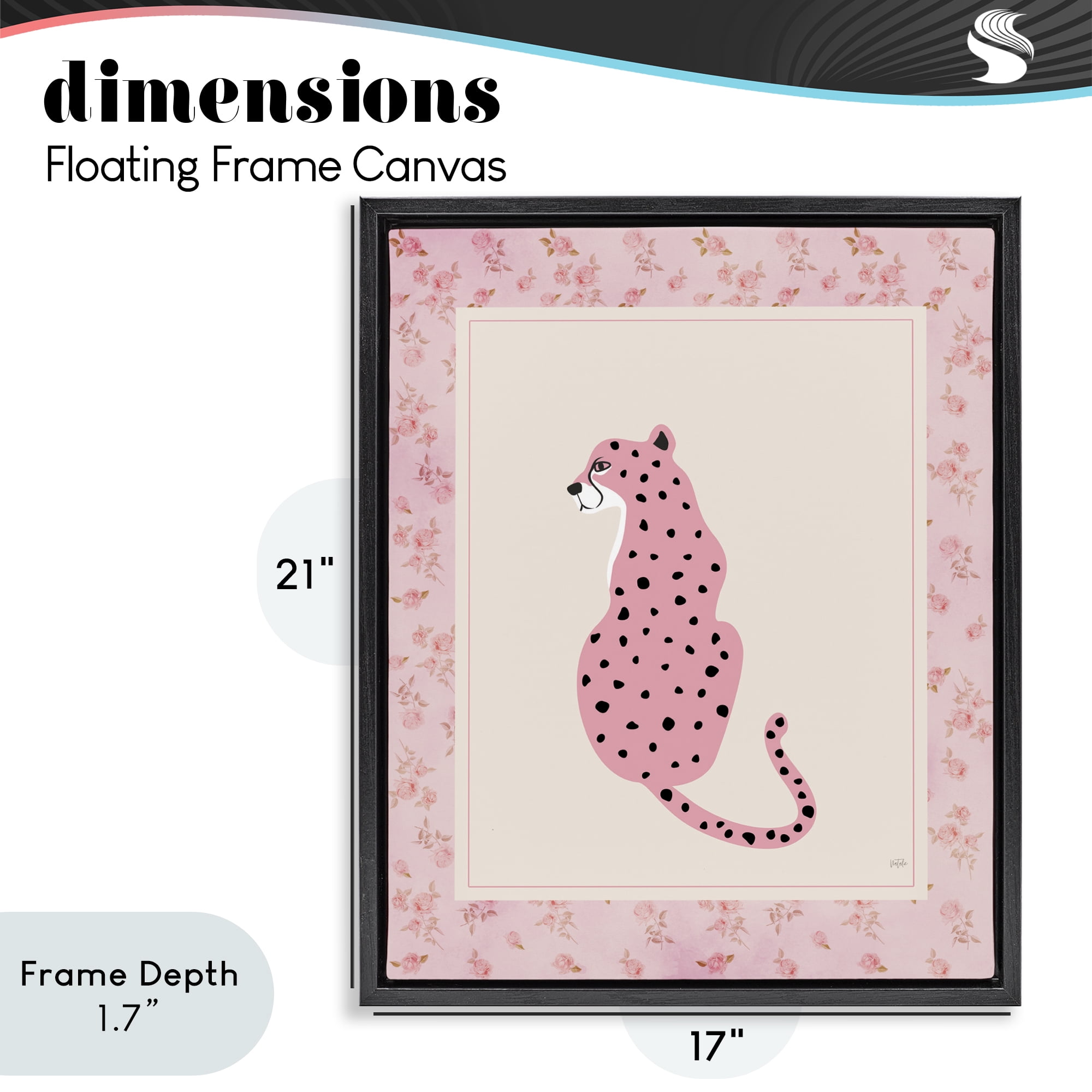 Stupell Industries Pink Sitting Cheetah with Border Black Framed Floater Canvas Wall Art, design by Natalie Carpentieri