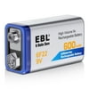 EBL 9V Rechargeable Batteries 600mAh Lithium-Ion Battery