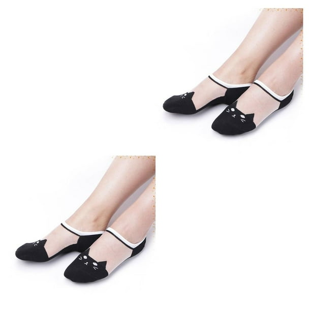 Guardurnaity Nuevo 1 par de calcetines de seda de cristal con patrón de gato para mujeres y niñas, calcetines ultrafinos transparentes de negro Negro PC 1 2piezas