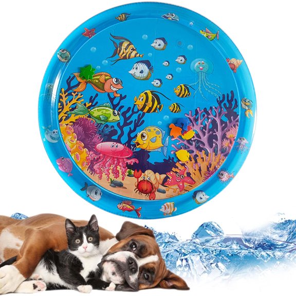 Holloyiver Water Play Mat for Cats, 2024 Upgraded Water Sensory Play Mat for Cats, 39.4" Round Sensory Water Mat for Pet, Water Sensor Playmat for Cats Cool Comfort Inflatable Water Mat
