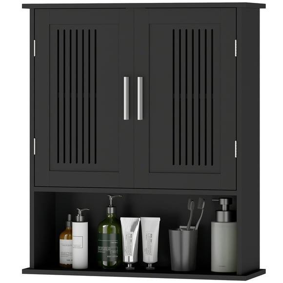 Kleankin Modern Black Wall Mount Cabinet with 2 Doors & Adjustable Shelf, 23.6" W x 7.9" D x 27.6" H MDF Storage Organizer for Kitchen, Living Room, Entryway