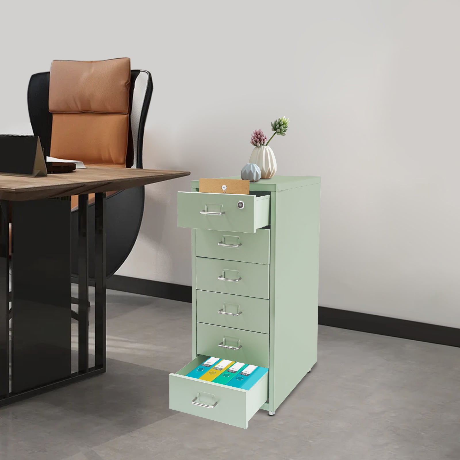 Freestanding Rectangular Modern Green Vertical File Cabinet Metal File Cabinet with Lock Filing Cabinet