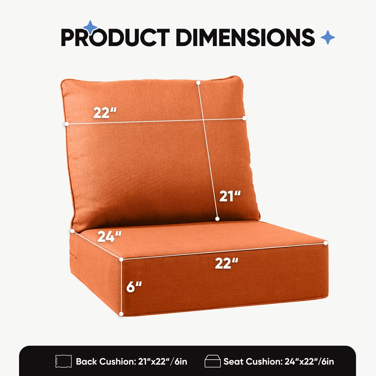 Joyofarm 24" x 22" x 6" Outdoor Chair Cushions for Patio Furniture, Deep Seat and High Back for Patio Rocking Dining Chair and Couch, Orange (Set of 4)