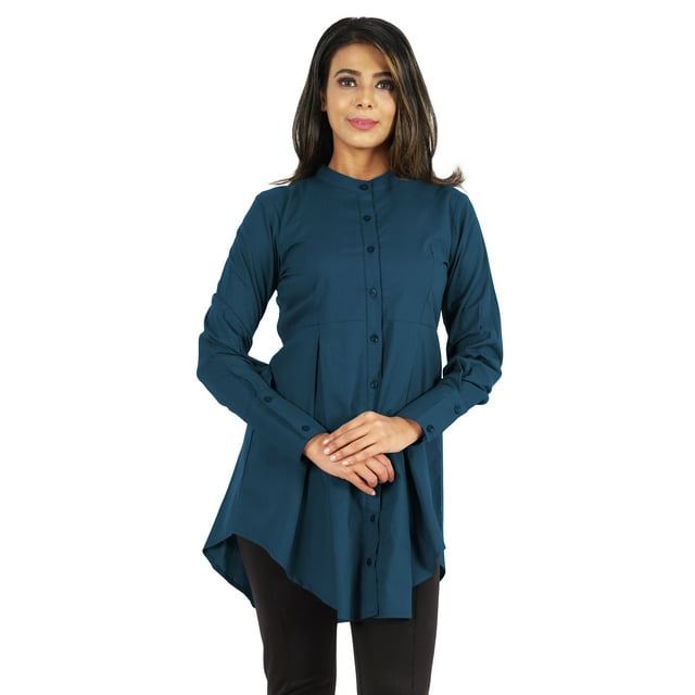 phagun Manches Longues Col Mandarin Chemise Formelle Asymétrique pour les Femmes