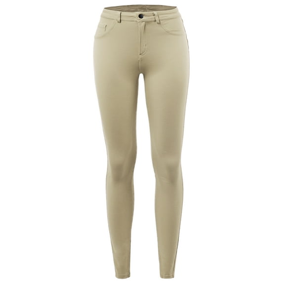 A2Y Women's Comfort Mordern Stretch Skinny Ponte Pants Khaki S
