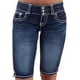 thumbnail image 1 of Pantalones cortos de mezclilla para mujer Pantalones cortos de mezclilla desgastados de cintura alta para mujerAzul oscuroLarge, 1 of 5