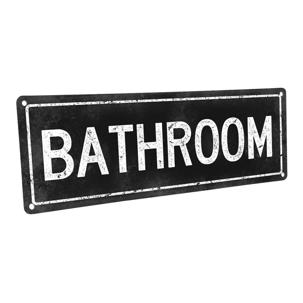 Black Bathroom 4"x12" Metal Sign, Wall Décor for Bath and Laundry