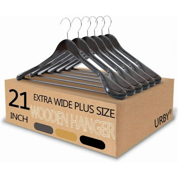 Urby 6pk 21 inch Wide Shoulder Wooden Hangers No Shoulder Bump, Easy-to-Install Hook for Convenient and Quick Setup