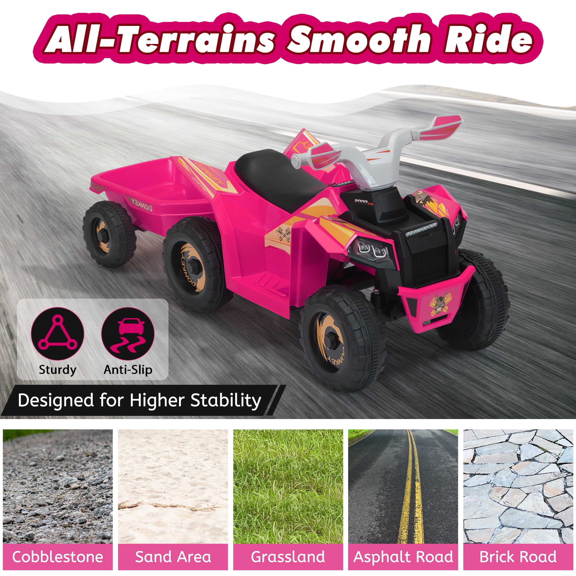 Jaxpety 6V Kids Ride On Toy for Toddler, Kids ATV 4 Wheeler for 1-3 Boys & Girls with Trailer, Music, Bluetooth