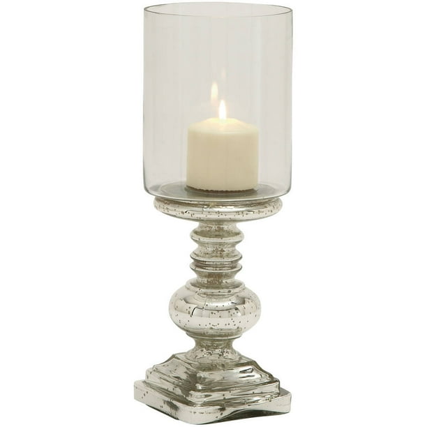 Decmode - Traditional Hurricane Glass Candle Holder With Pedestal Base ...