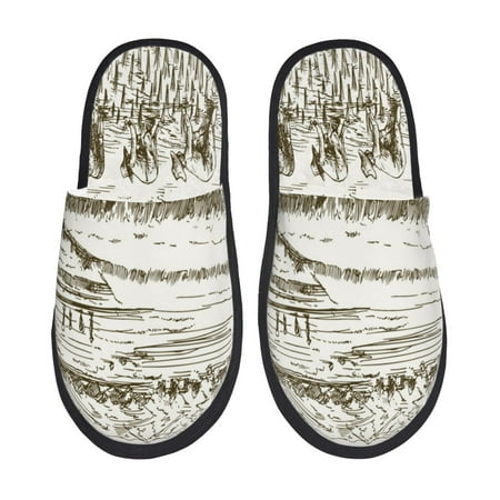 Balery Rice Harvest Slient Indoor Furry Fleece Comfort House Shoes Soft Non-Slip Home Shoes Cotton slippers House Slippers-- Medium