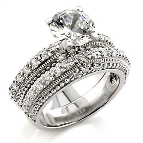 Rhodium Brass Ring with AAA Grade CZ in Clear for Women Clear Stone Color Style 5X024 Size 9