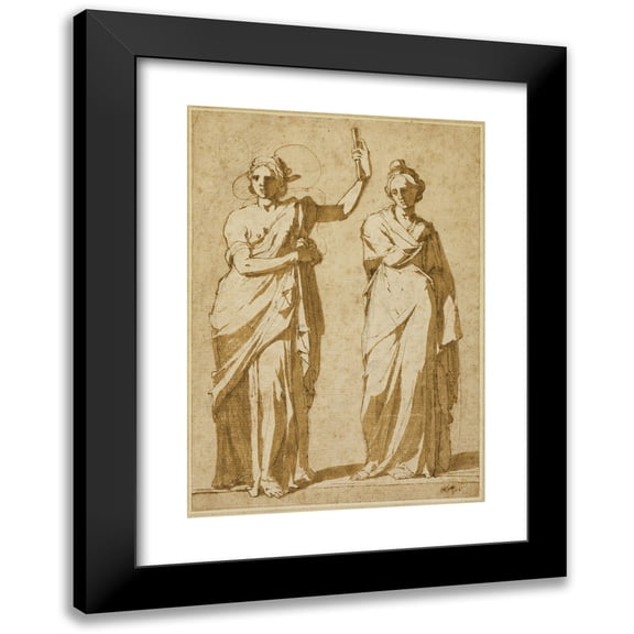 Andrea Boscoli 11x14 Black Modern Framed Museum Art Print Titled - Two Standing Female Figures (Studies After Classical Statuary) (1580-84)